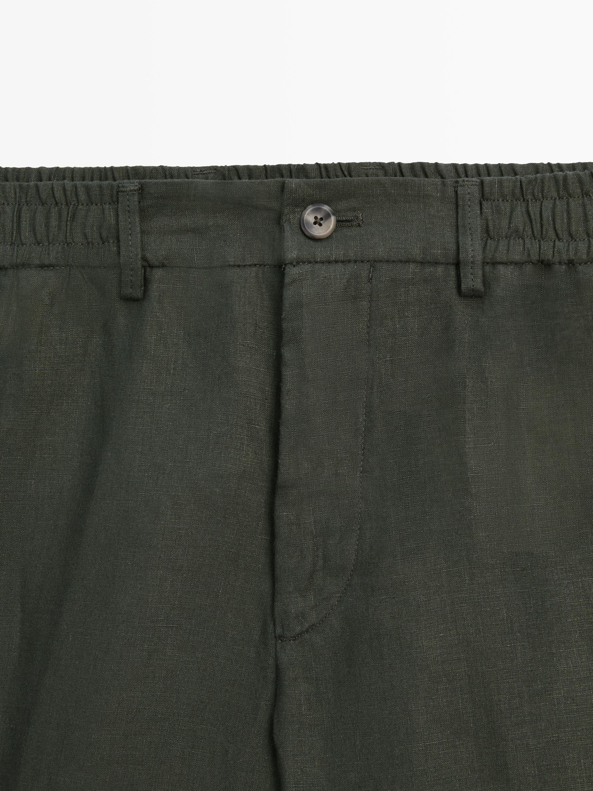 100% linen semi-jogger fit Bermuda shorts